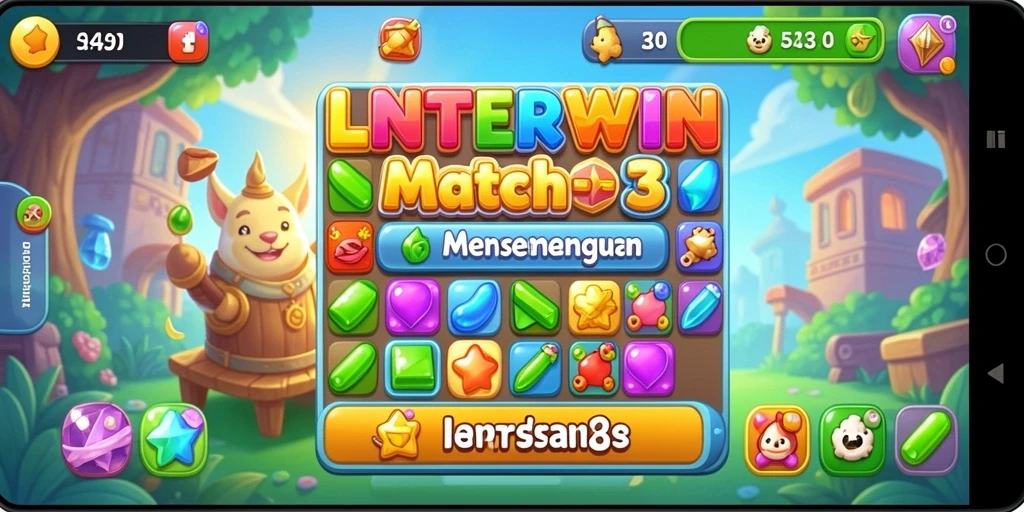 Gameplay LNTERWIN yang seru dan penuh warna dalam permainan Match-3.