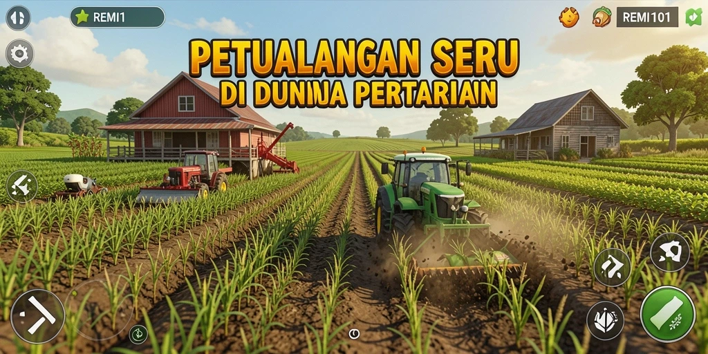 Tangkapan layar dari gameplay <strong>REMI101</strong> yang menunjukkan aktivitas bertani yang menarik.