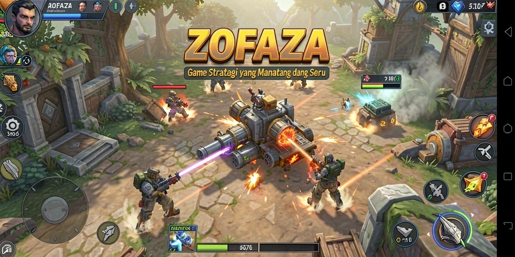 Screenshot ZOFAZA menampilkan gameplay strategi yang mendebarkan.
